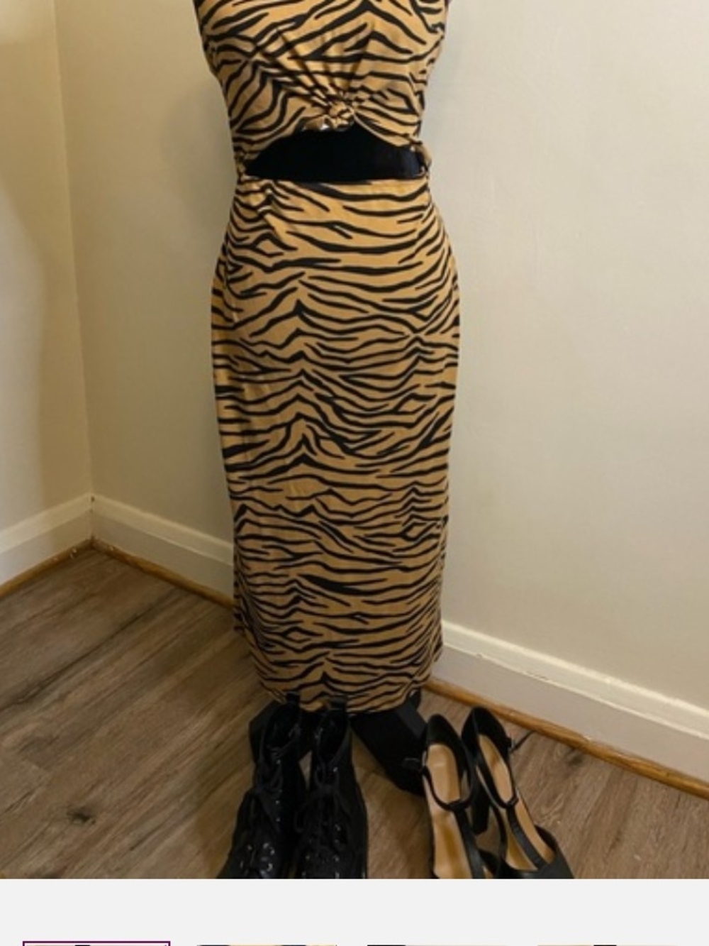 Fashion Nova Animal Print Midi Dress in Tan and Black Size L